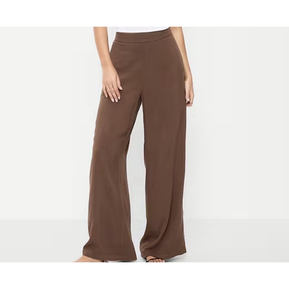 Wide Leg Yoga Track Pants Sz L Beige Pull On Pockets Slinky Athleisure